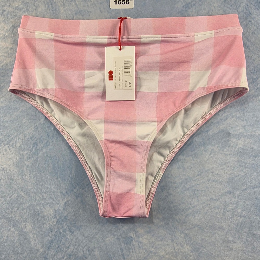 Solid & Striped Pink Gingham High Waisted Bikini Bottom Cloud Pink Check Size M